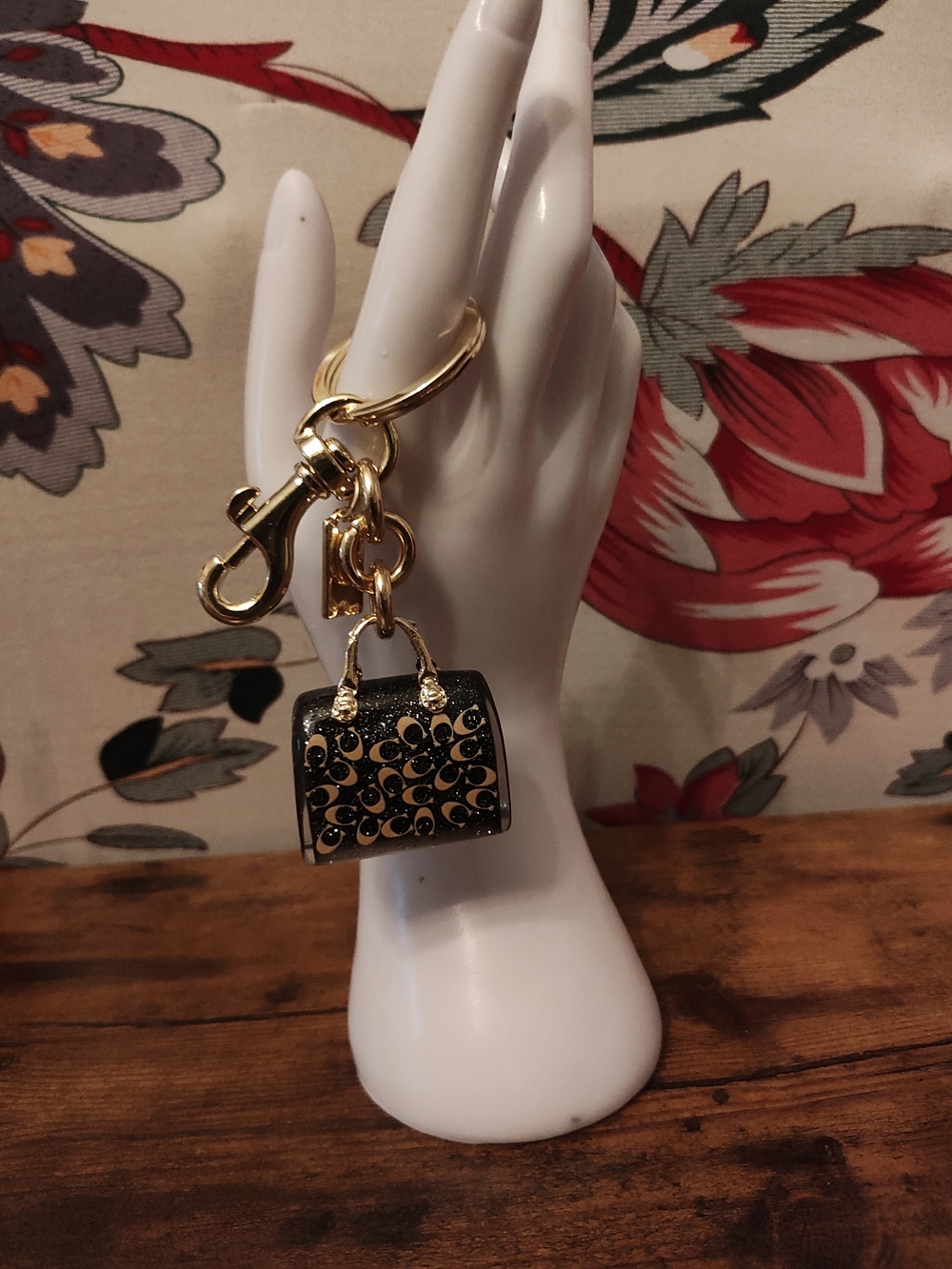 Gold and Black Handbag Keychain Charm - Women's Accessory